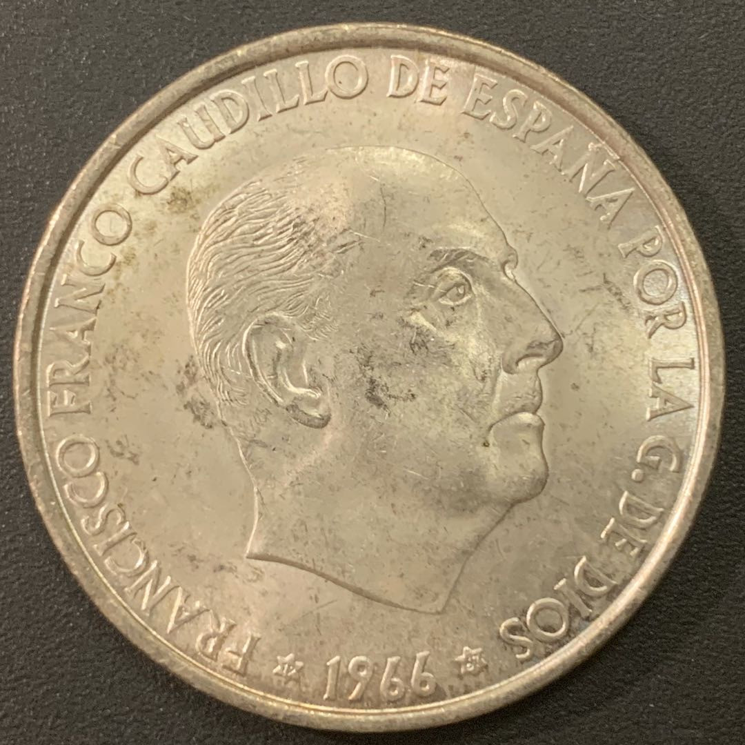 紫瑗钱币—微拍第21期  西班牙 1966年 佛朗哥 100比塞塔  19克 0.9银
