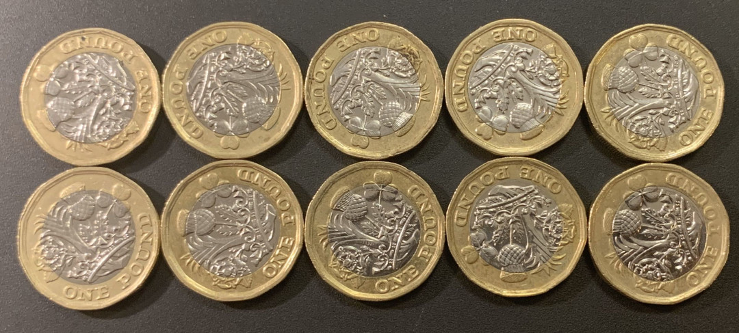 紫瑗钱币—微拍第21期  英国 1英镑 双色流通币 10枚 共10英镑