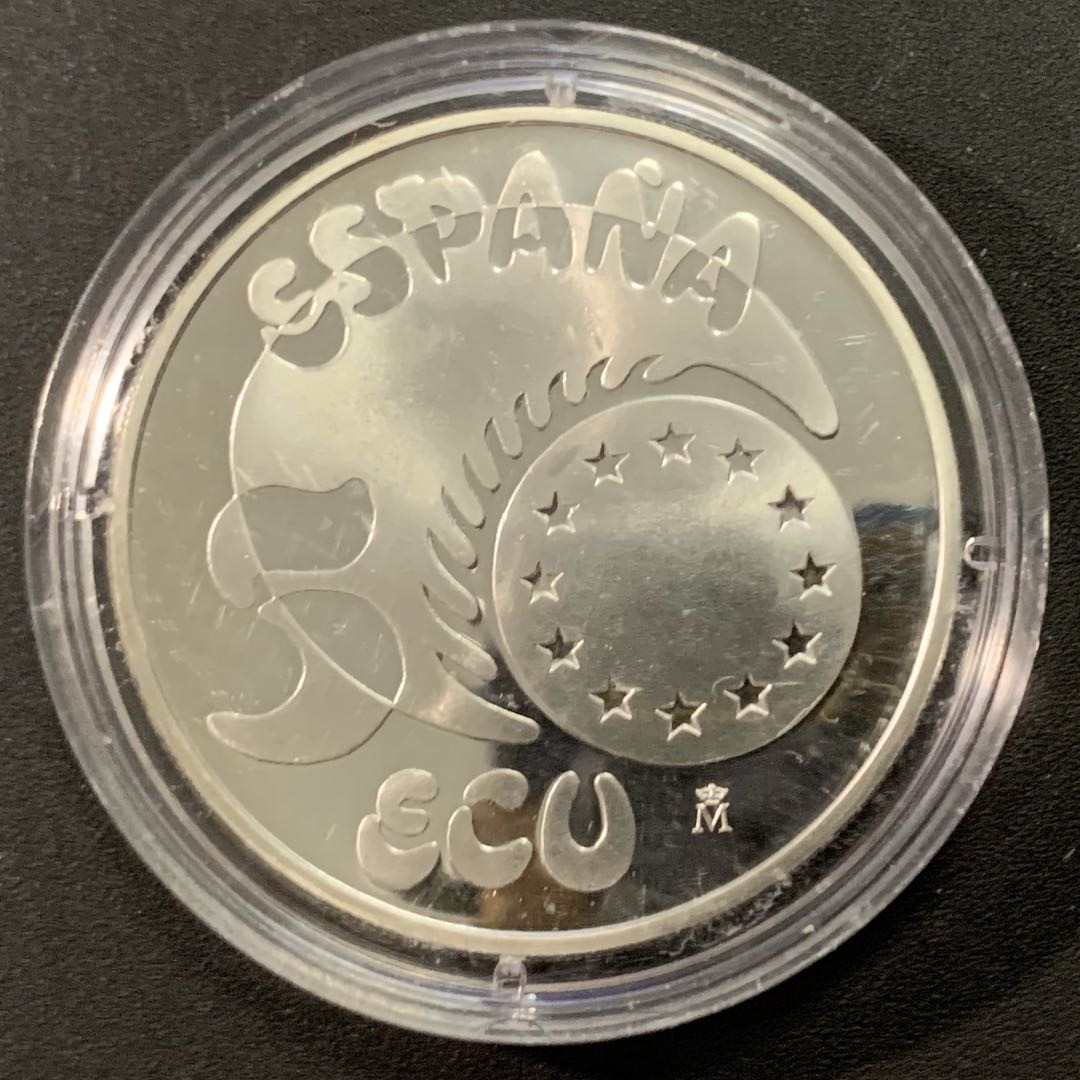 紫瑗钱币—微拍第22期 —外国现代银币场 西班牙 1989年 查理五世 5埃局 33.62克 0.925银 精制