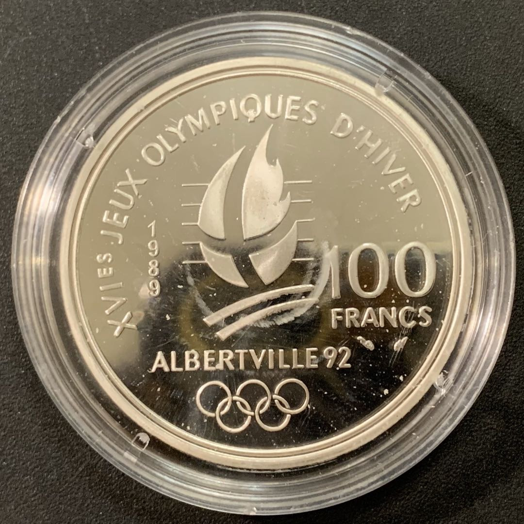 紫瑗钱币—微拍第22期 —外国现代银币场 法国 1989年 冰上芭蕾 100法郎 22.2克 0.9银 精制