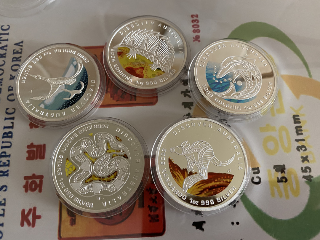 CSIS-GREAT评级精品钱币拍卖第二十四期 澳大利亚2009年澳洲探索发现系列动物精制彩色纪念银币5枚全套