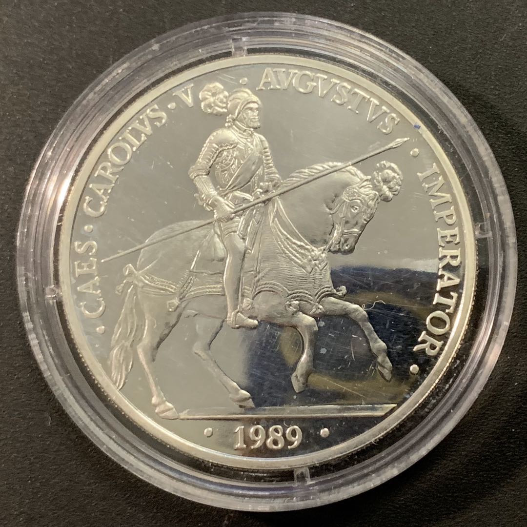 紫瑗钱币—微拍第22期 —外国现代银币场 西班牙 1989年 查理五世 5埃局 33.62克 0.925银 精制