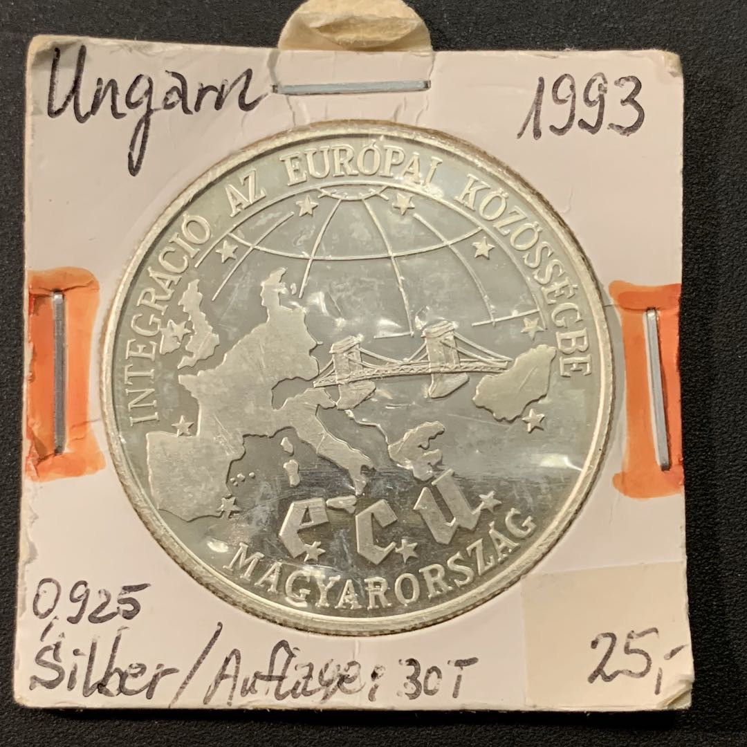 紫瑗钱币—微拍第22期 —外国现代银币场 匈牙利 1993年 欧盟货币联盟 500福林 31.46克 0.925银 