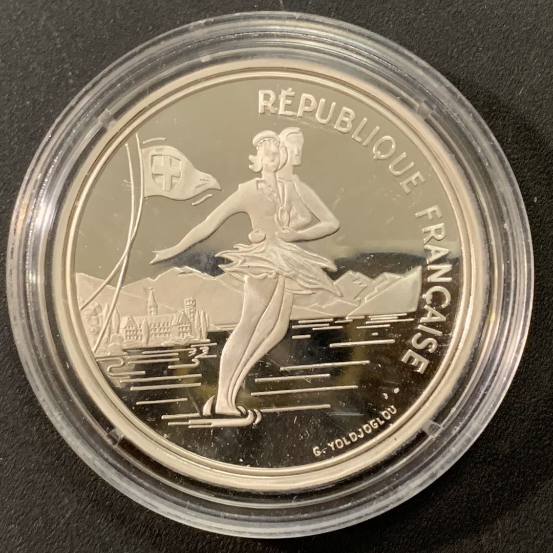 紫瑗钱币—微拍第22期 —外国现代银币场 法国 1989年 冰上芭蕾 100法郎 22.2克 0.9银 精制