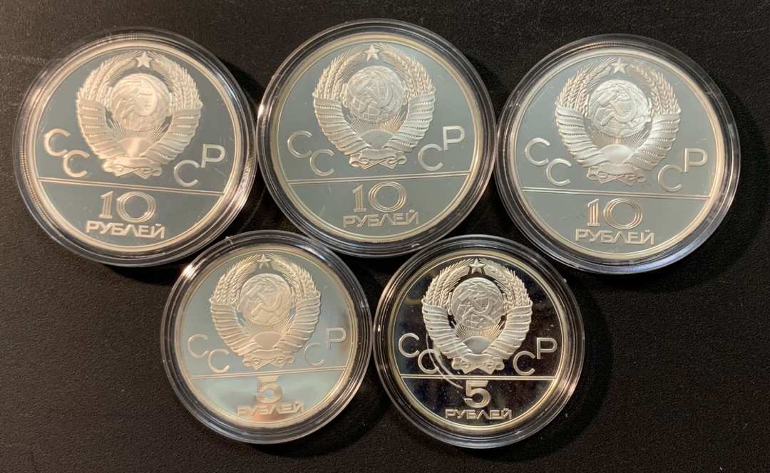 紫瑗钱币—微拍第22期 —外国现代银币场 苏联 1978年 莫斯科奥运会 5枚套 纯银4盎司 银币 精制（原盒证书）