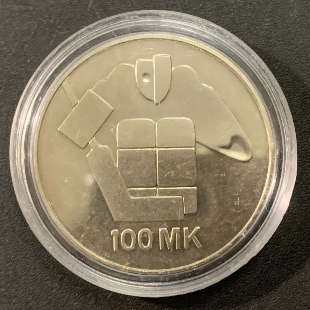 紫瑗钱币—微拍第22期 —外国现代银币场 芬兰 1991年 赫尔辛基世界冰球锦标赛 100马克 24克 0.83银