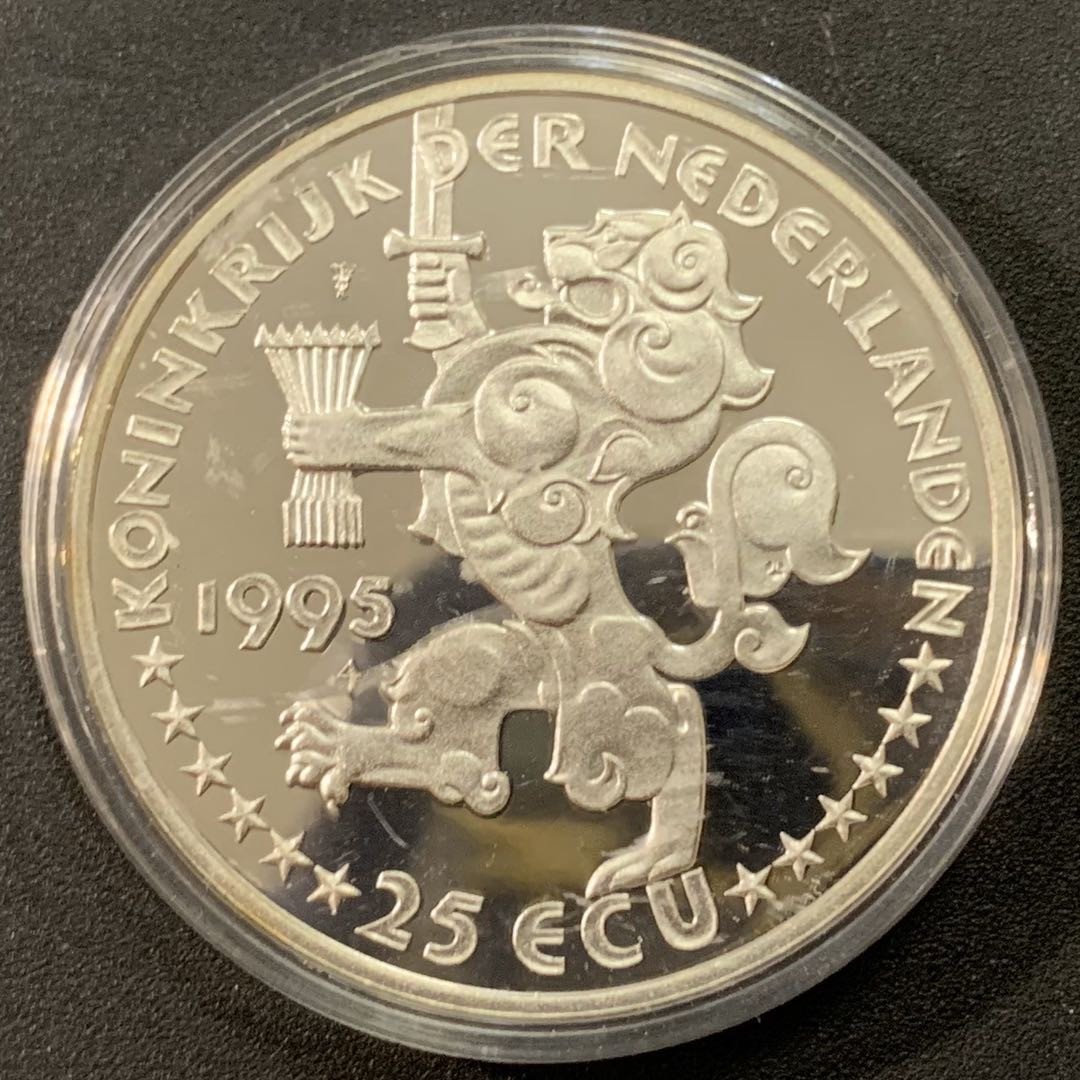 紫瑗钱币—微拍第22期 —外国现代银币场 荷兰 1995年 威廉明娜女王 25埃局 25克 0.925银 精制