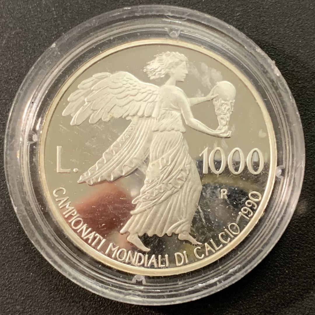紫瑗钱币—微拍第22期 —外国现代银币场 圣马力诺 1990年 意大利世界杯 1000里拉 14.6克 0.835银 精制