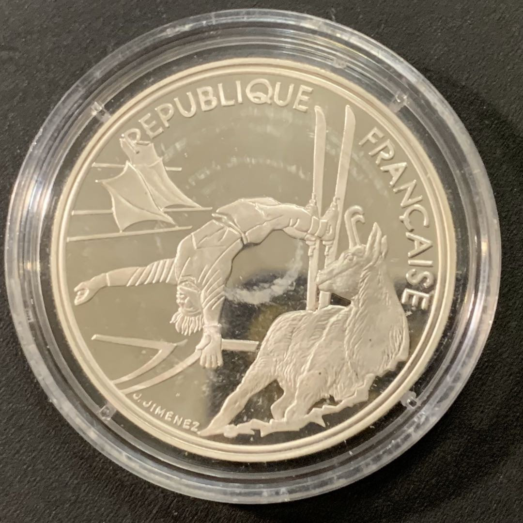 紫瑗钱币—微拍第22期 —外国现代银币场 法国 1990年 高台滑雪 100法郎 22.2克 0.9银 精制