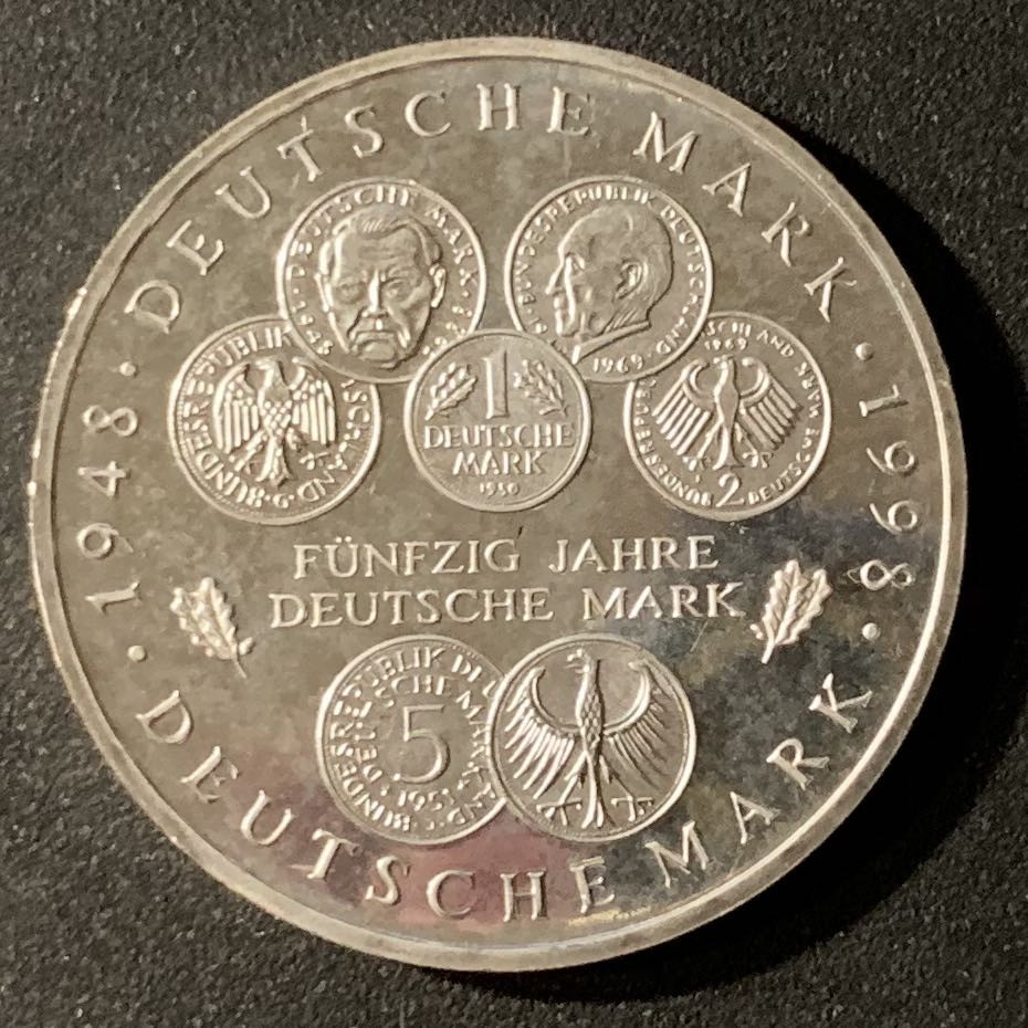 紫瑗钱币—微拍第24期  德国 1998年 F厂 联邦马克50周年 10马克 15.5 克 0.925银