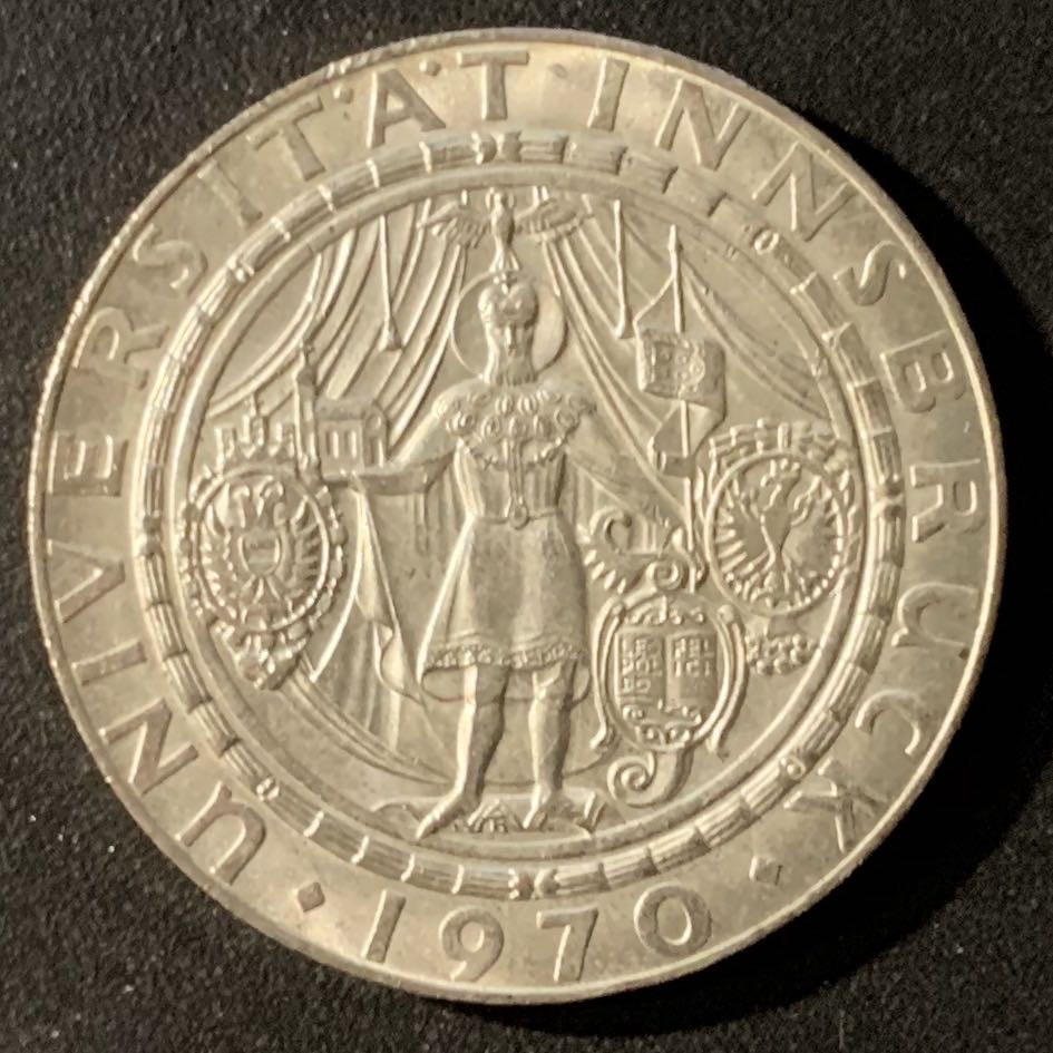 紫瑗钱币—微拍第24期  奥地利 1970年 因斯布鲁克大学300周年 50先令 20克  0.9银