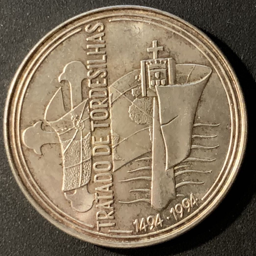 紫瑗钱币—微拍第24期  葡萄牙 1994年 托尔德西利亚条约500周年 1000埃斯库多  28克 0.5银