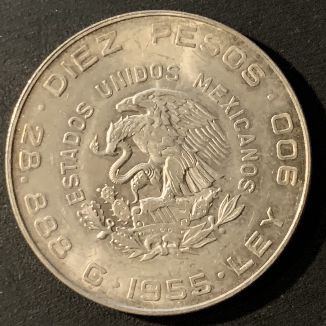 紫瑗钱币—微拍第24期  墨西哥 1953年 伊达尔戈 10比索 28.88克 0.9银