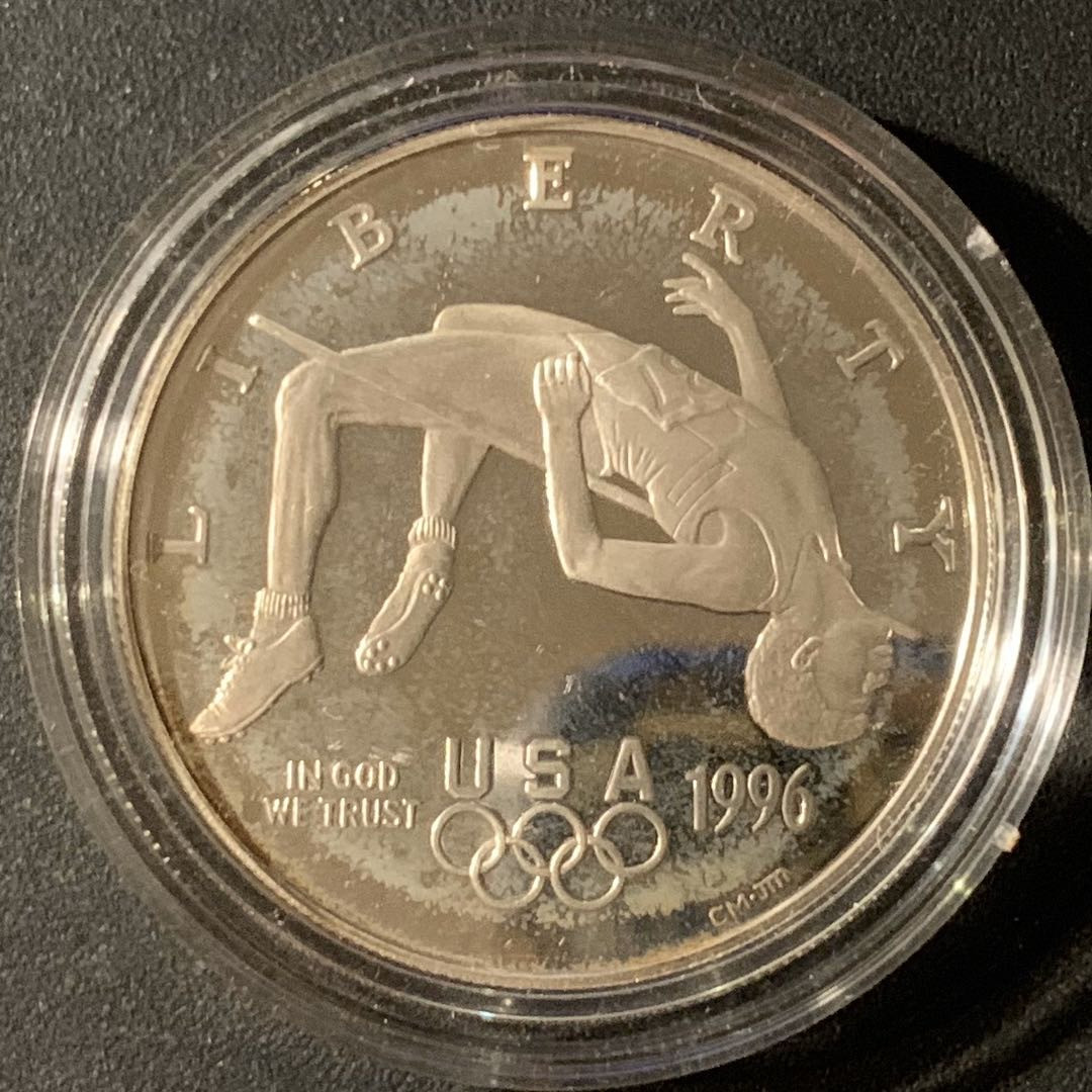 紫瑗钱币—微拍第24期  美国 1996年 亚特兰大奥运会 撑杆跳  1元  26.73克 0.9银 精制