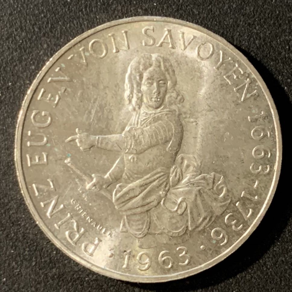 紫瑗钱币—微拍第24期  奥地利 1963年 欧根亲王诞辰300周年 25先令 13克 0.8银