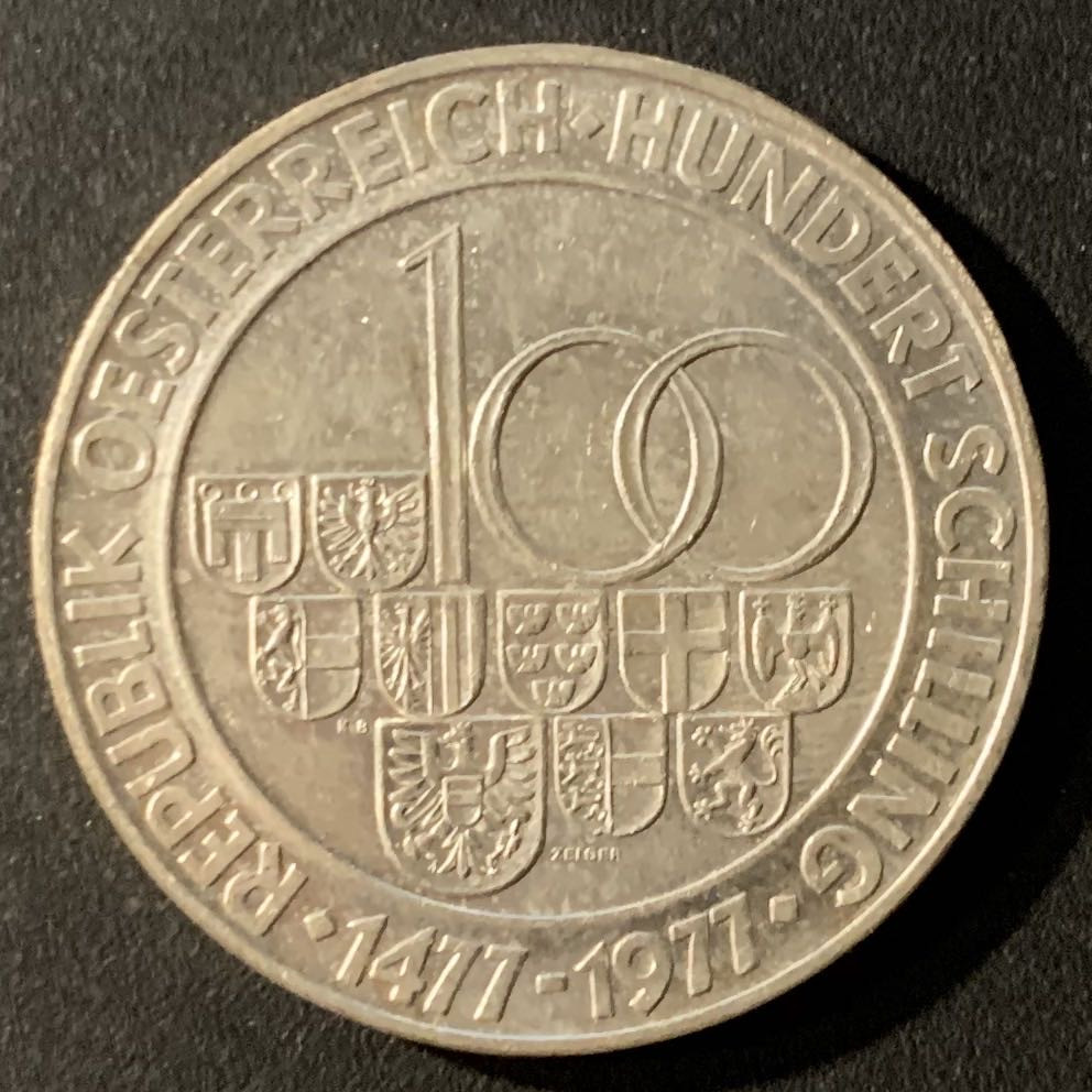 紫瑗钱币—微拍第24期  奥地利 1977年 萨尔茨堡900周年 100先令 24克 0.64银