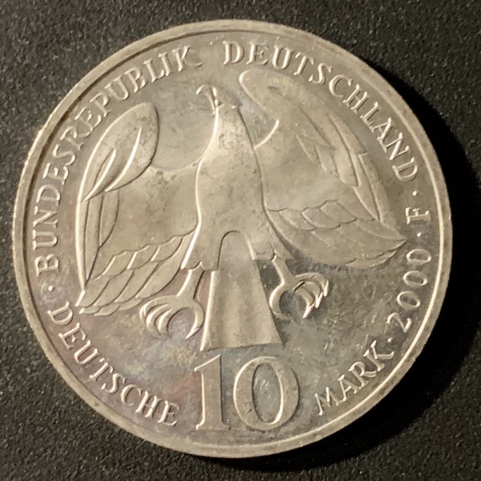 紫瑗钱币—微拍第24期  德国 2000年 F厂 巴赫逝世250周年 10马克 15.5克 0.925银