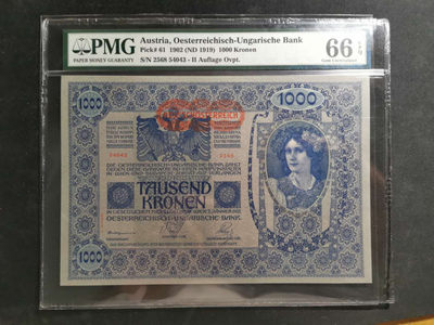 【鲸贝乐淘】千字文·第“臣伏戎羌”号拍卖 - 【奥地利】1919年1000克朗，PMG66E 