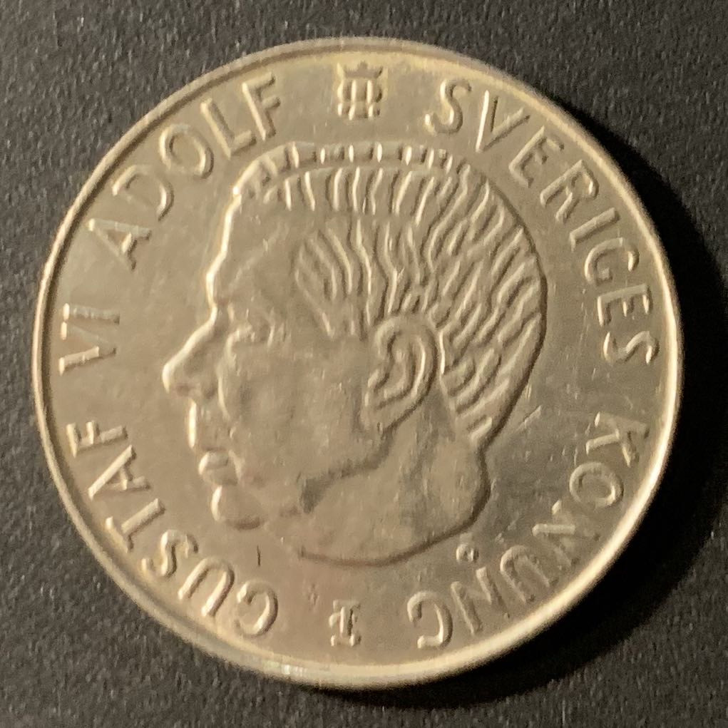 紫瑗钱币—微拍第24期  瑞典 1954年 古斯塔夫六世 5克朗 首年份 18克 0.4银