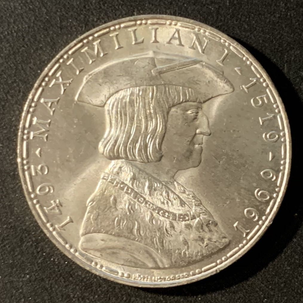 紫瑗钱币—微拍第24期  奥地利 1969年 马克西米安诞辰450周年 50先令 20克 0.9银