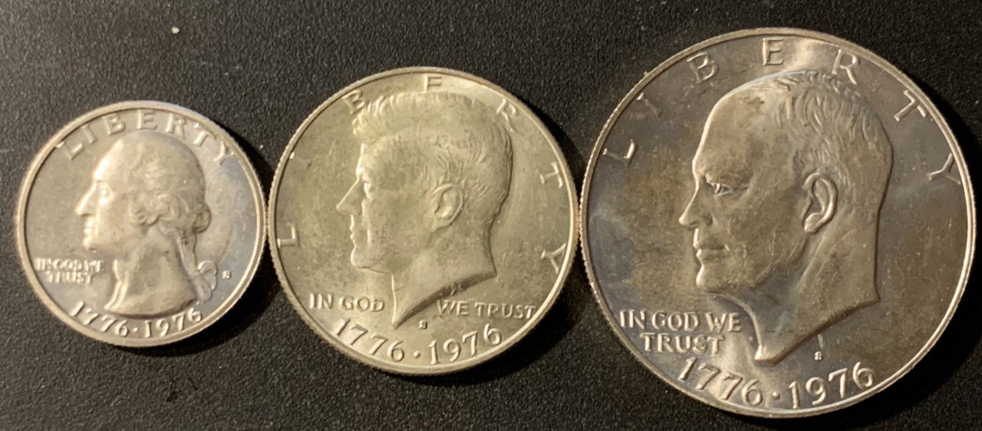 紫瑗钱币—微拍第24期  美国 1976年 建国 200周年 25 50 1元一套 共41.75克 0.4银