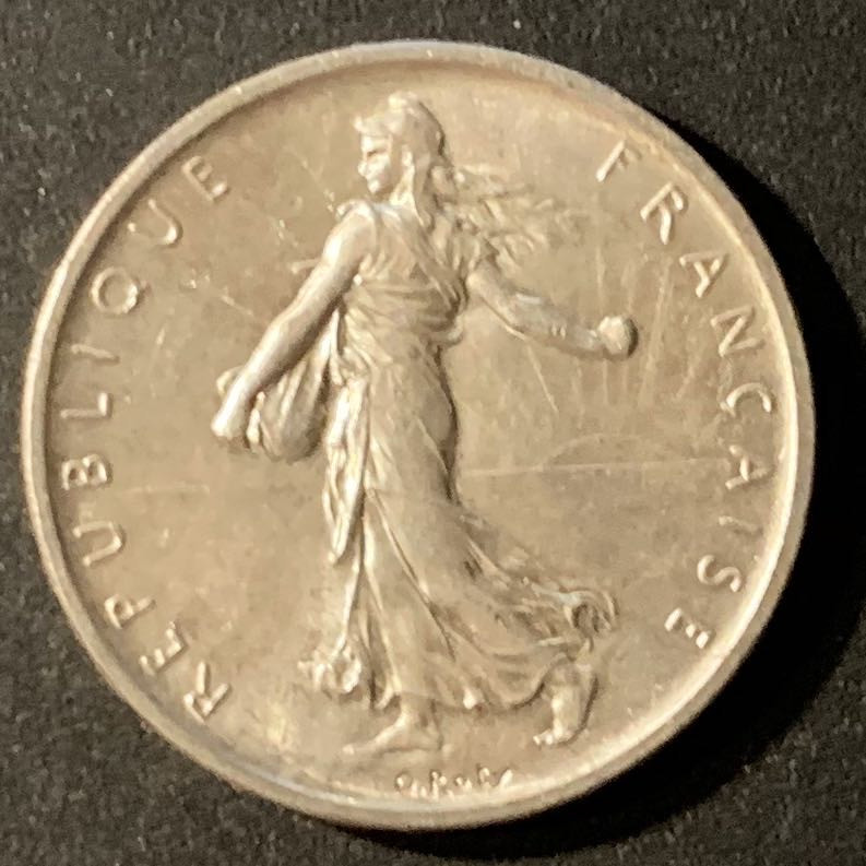 紫瑗钱币—微拍第24期  法国 1960年 播种女神 5法郎 12克 0.835银