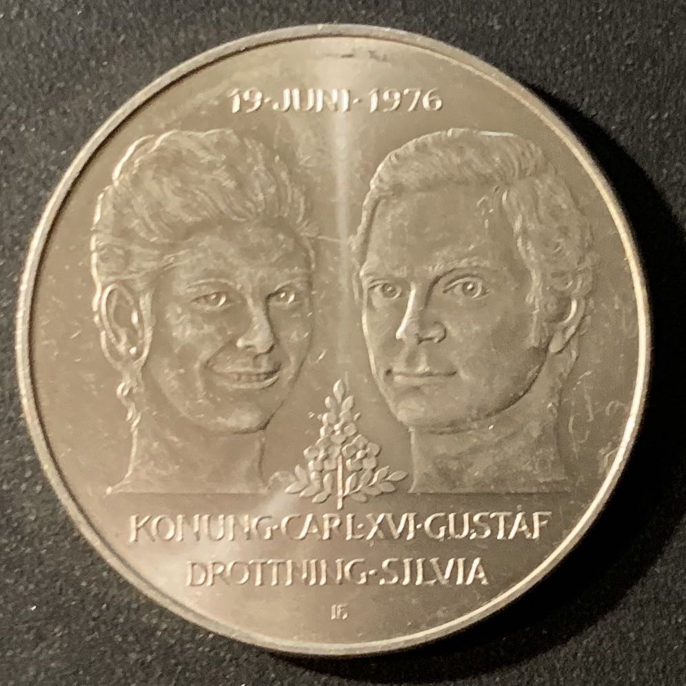紫瑗钱币—微拍第24期  瑞典 1976年 古斯塔夫皇家大婚 50克朗 27克 0.925银