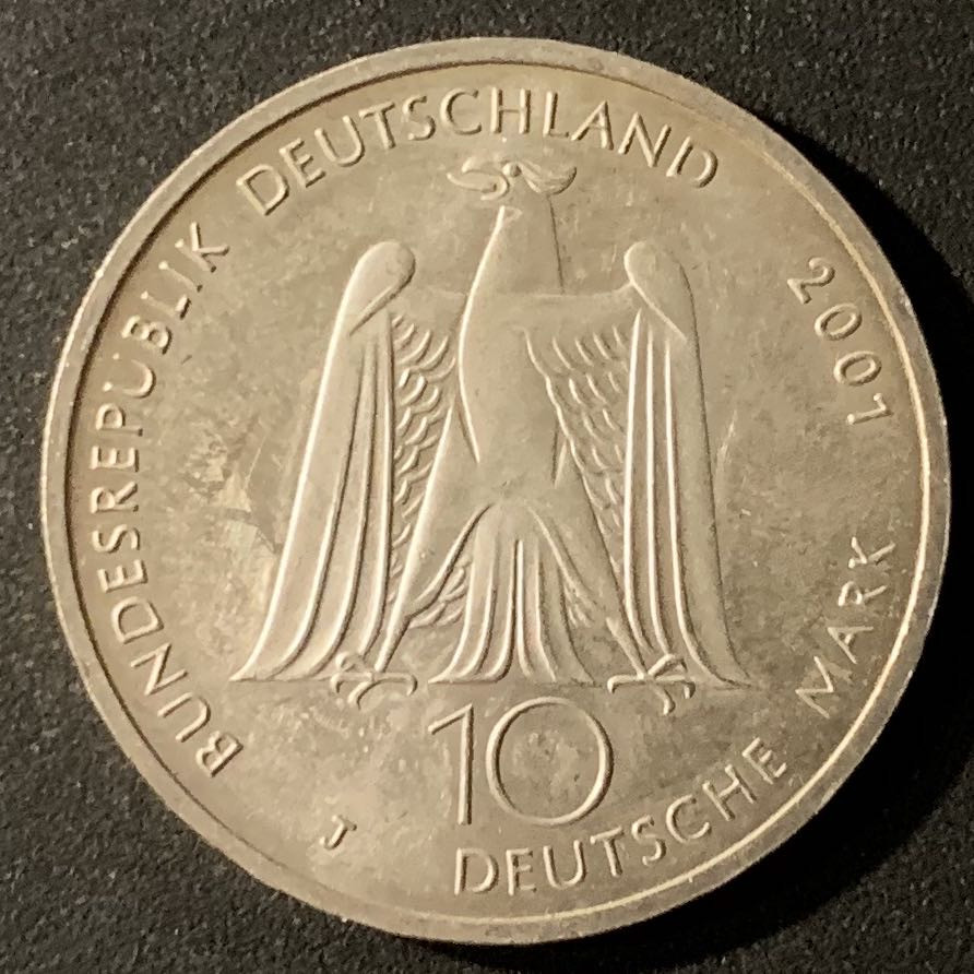 紫瑗钱币—微拍第24期  德国 2001年 J厂 洛尔青200周年 10马克 15.5克 0.925银
