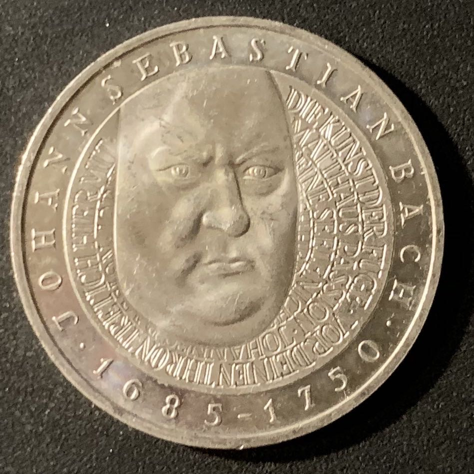 紫瑗钱币—微拍第24期  德国 2000年 F厂 巴赫逝世250周年 10马克 15.5克 0.925银