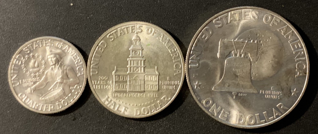 紫瑗钱币—微拍第24期  美国 1976年 建国 200周年 25 50 1元一套 共41.75克 0.4银