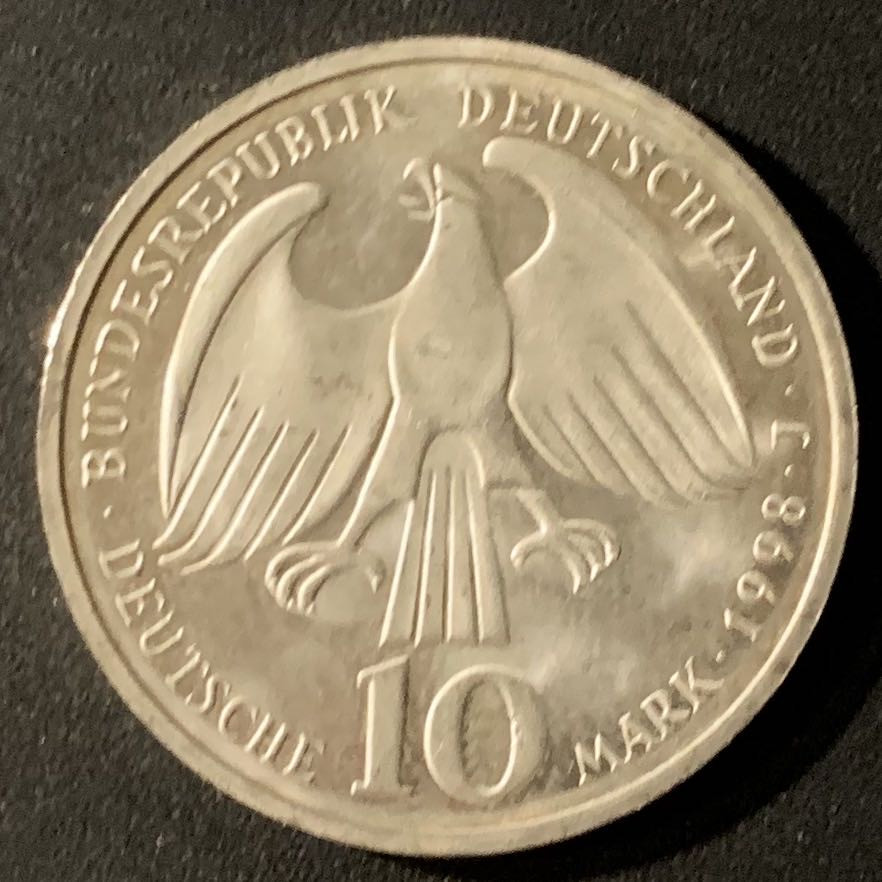 紫瑗钱币—微拍第24期  德国 1998年 J厂 威斯特法伦350周年 10马克 15.5克 0.925银