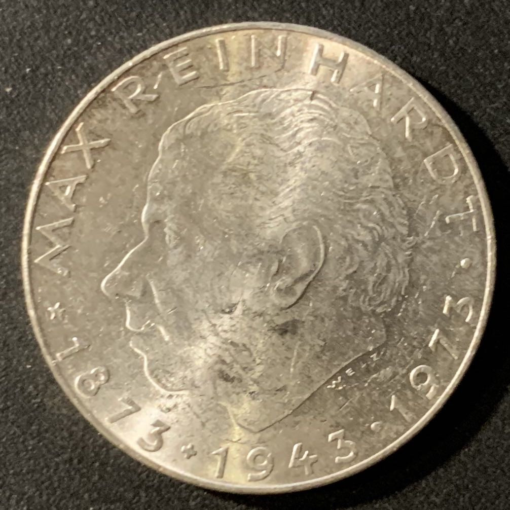 紫瑗钱币—微拍第24期  奥地利 1973年 马克思 莱因哈特100周年 25先令 13克 0.8银