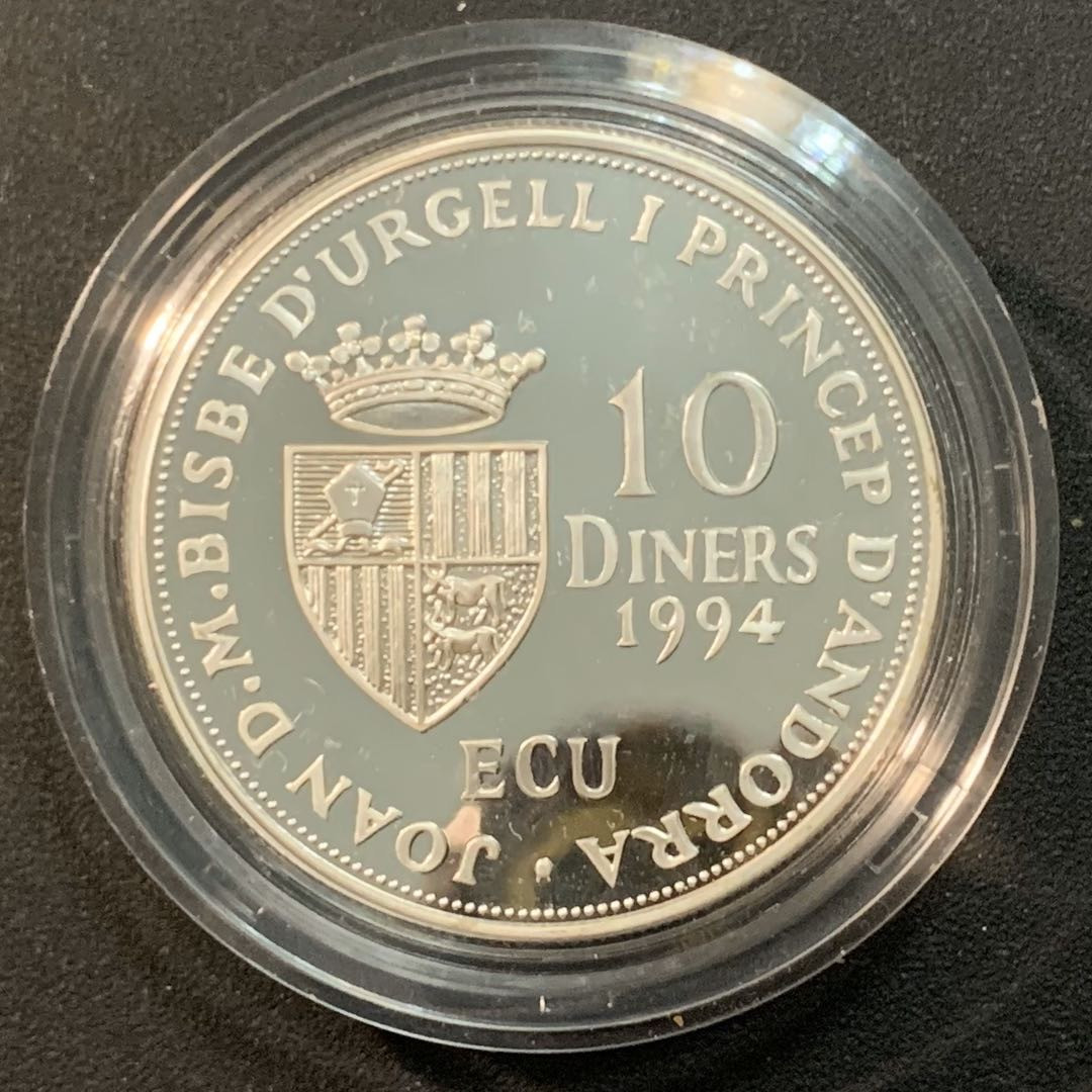 紫瑗钱币—微拍第25期  安道尔 1994年 加入联合国 10第纳尔  31.47克 0.925银 精制