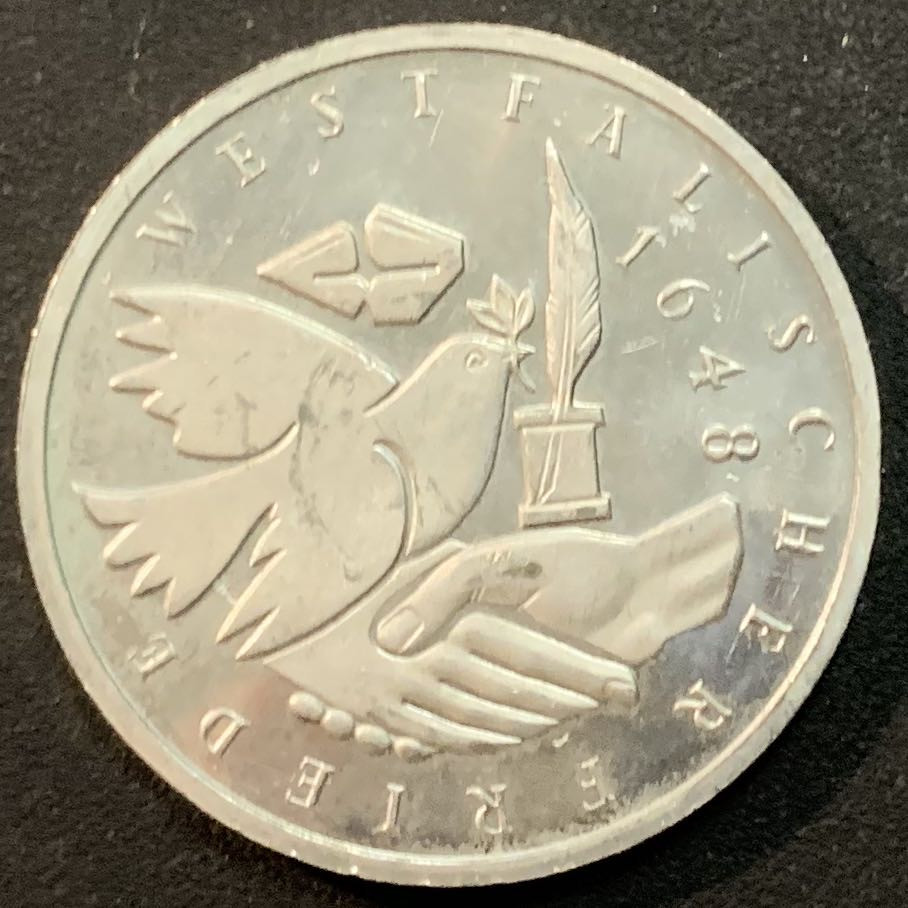 紫瑗钱币—微拍第25期  德国 1998年 J厂 威斯特法伦350周年 10马克 15.5克 0.925银