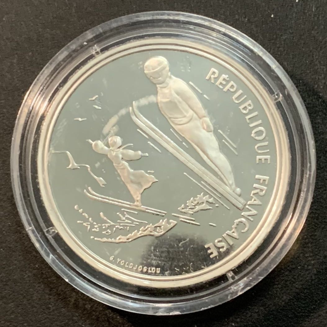 紫瑗钱币—微拍第25期  法国 1991年 越野滑雪 100法郎 22.2克 0.9银 精制