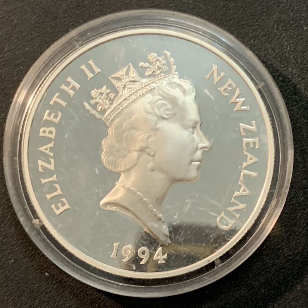 紫瑗钱币—微拍第25期  新西兰 1994年 冬奥会 障碍滑雪 5元 31.47克 0.925银 精制