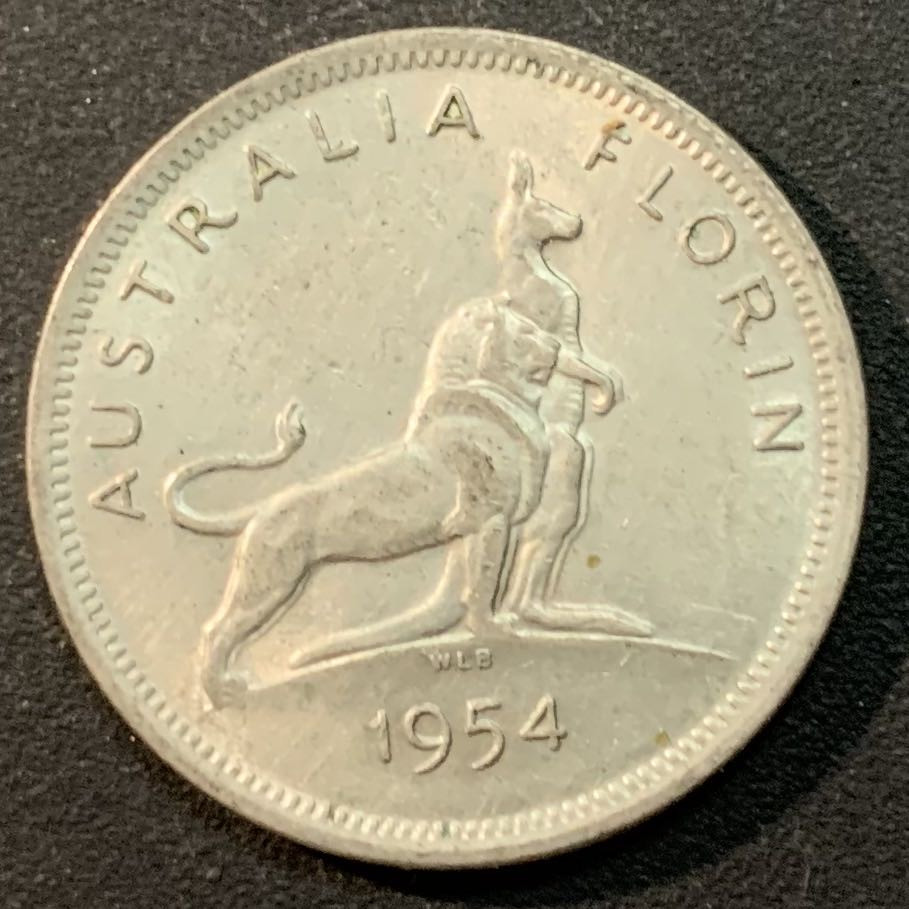 紫瑗钱币—微拍第25期  澳大利亚 1954年 英国王室到访 1弗洛林 11.2克 0.5银