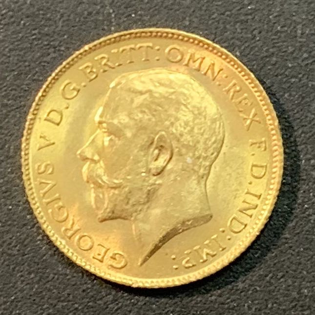 紫瑗钱币—微拍第25期  英国 1913年 乔治五世 1/2磅 3.999克 0.917金 UNC