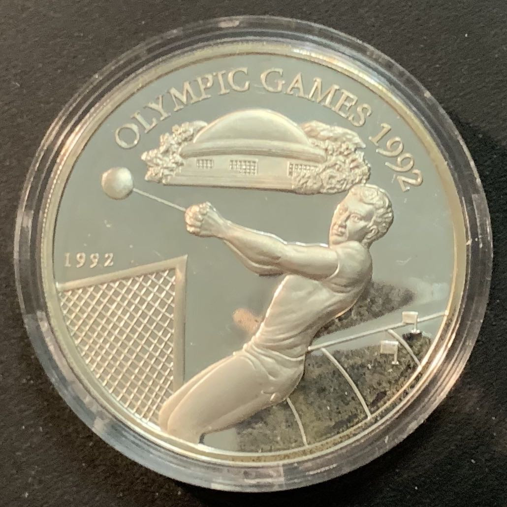 紫瑗钱币—微拍第25期  萨摩亚 1992年 巴塞罗那运动会 链球 10元 31.47克 0.925银 精制