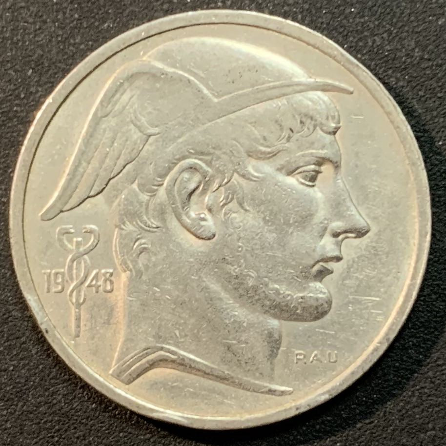 紫瑗钱币—微拍第25期  比利时 1948年  矿工 50法郎 12.5克 0.835银