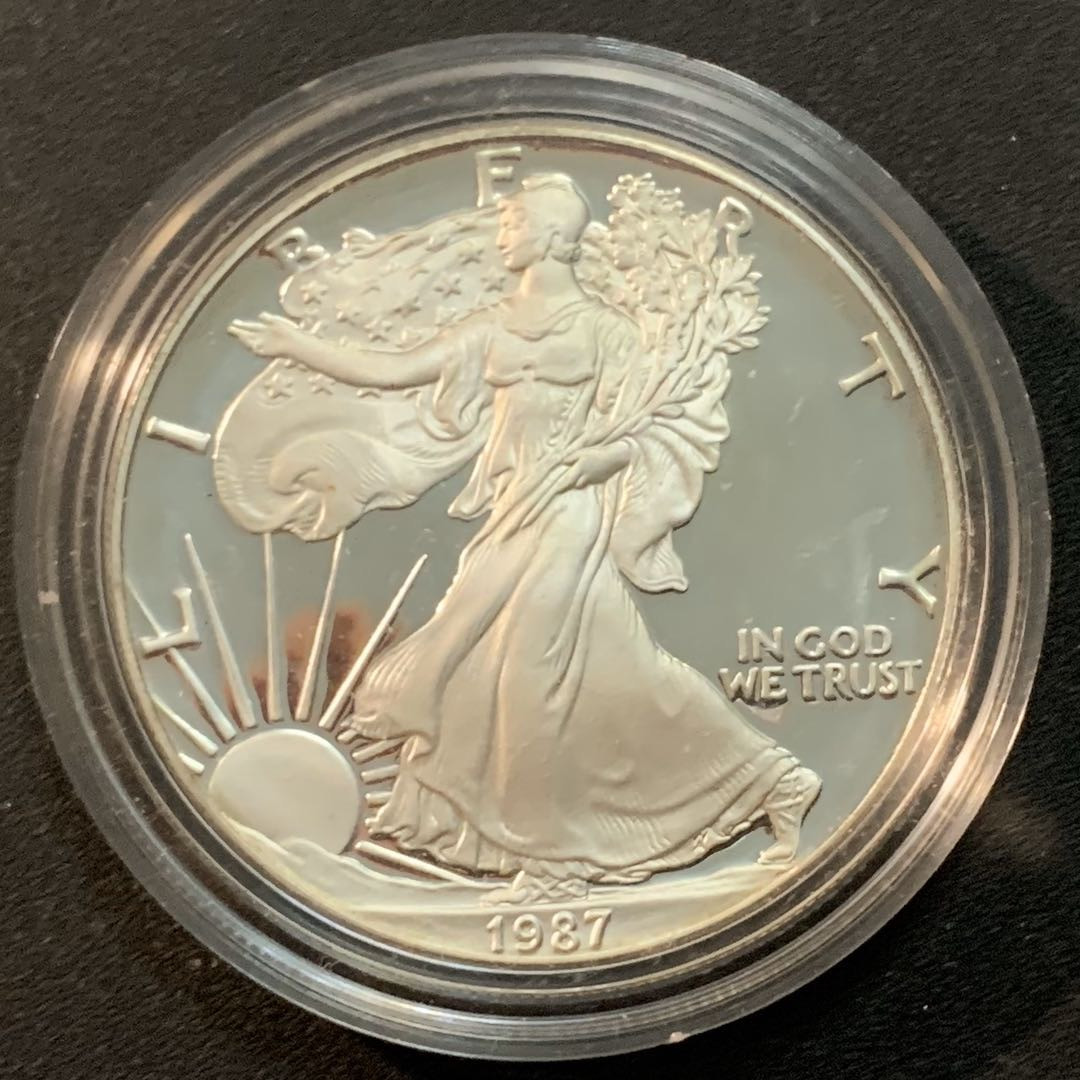 紫瑗钱币—微拍第25期  美国 1987年 S版 行走投资银 1美元 精制 1盎司纯银