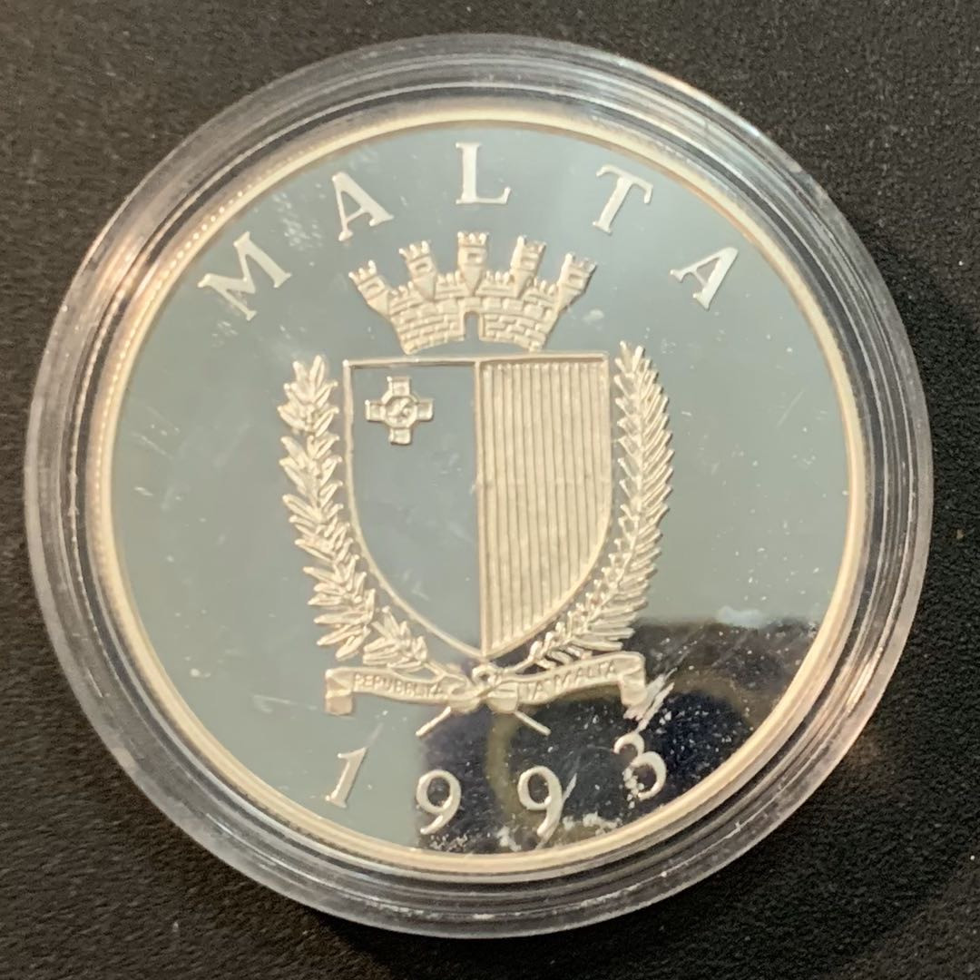 紫瑗钱币—微拍第25期  马耳他 1993年 克里斯汀战役430周年 双面值 5磅 10欧 25克 0.925银 精制