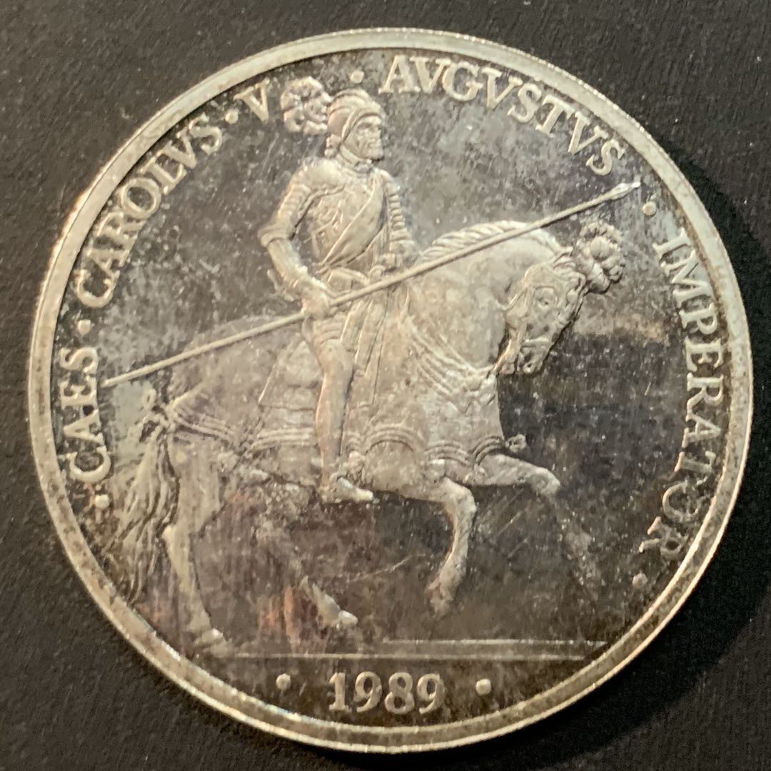 紫瑗钱币—微拍第25期  西班牙 1989年 查理五世 5埃局 33.62克 0.925银 精制