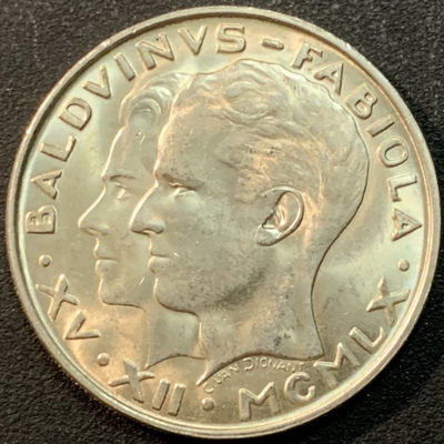 紫瑗钱币—微拍第25期  - 比利时 1960年 国王联姻 50法郎 BU 12.5克 0.835银