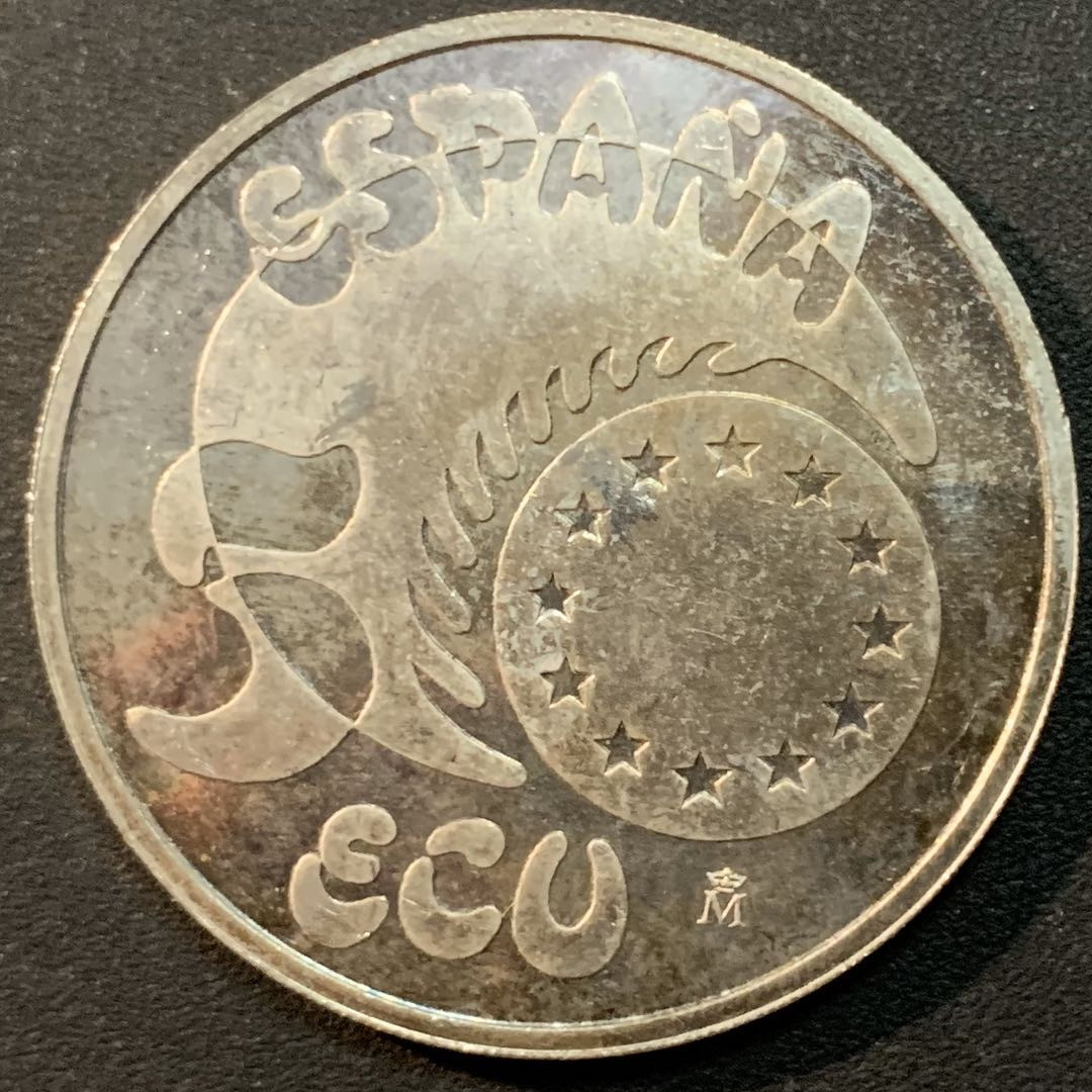 紫瑗钱币—微拍第25期  西班牙 1989年 查理五世 5埃局 33.62克 0.925银 精制