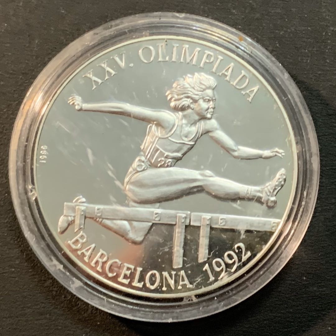 紫瑗钱币—微拍第25期  古巴 1992年 奥运会 跨栏 10比索 28克 0.925银 精制