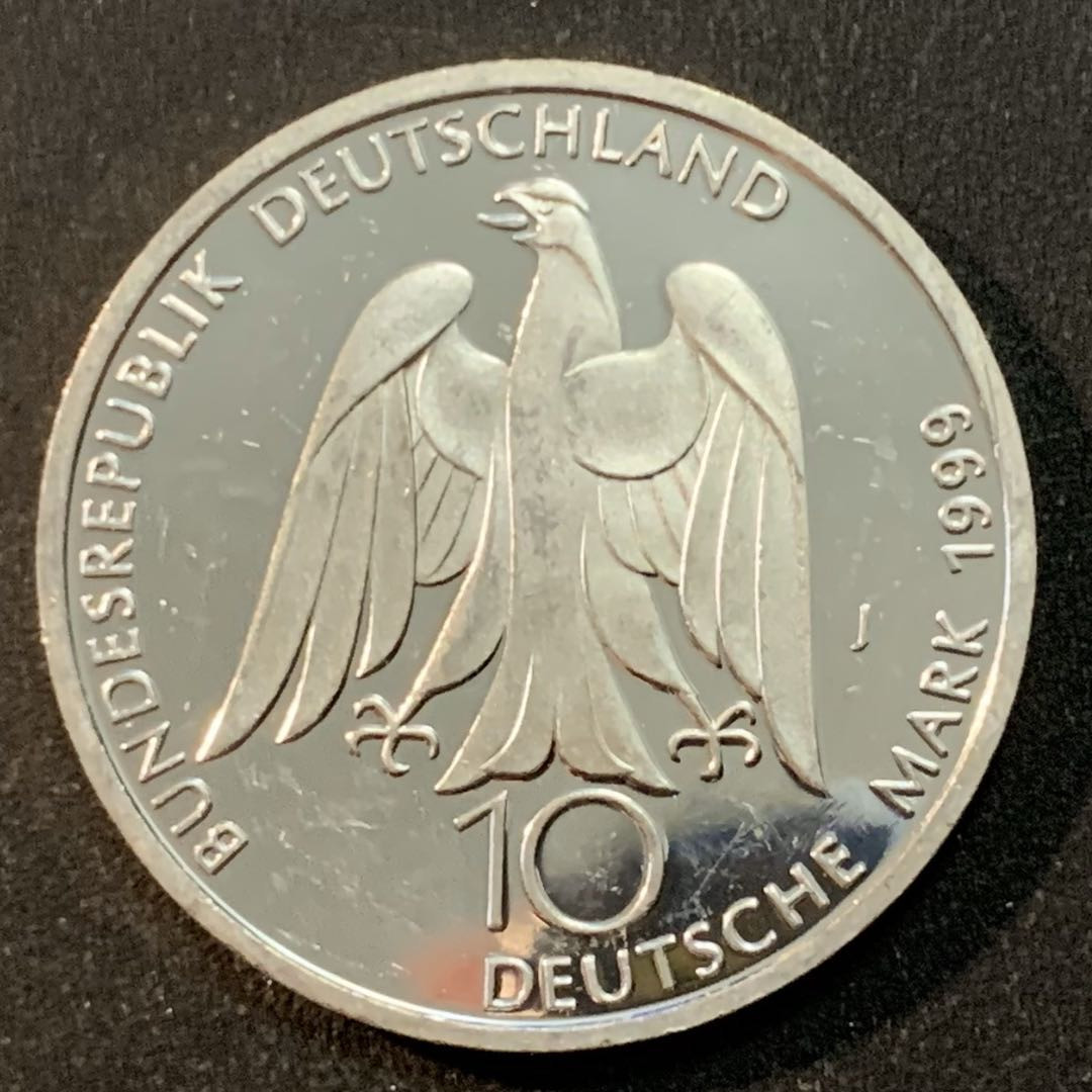 紫瑗钱币—微拍第26期  德国 1999年 J厂 歌德诞辰250周年 10马克 15.5克 0.925银 精制