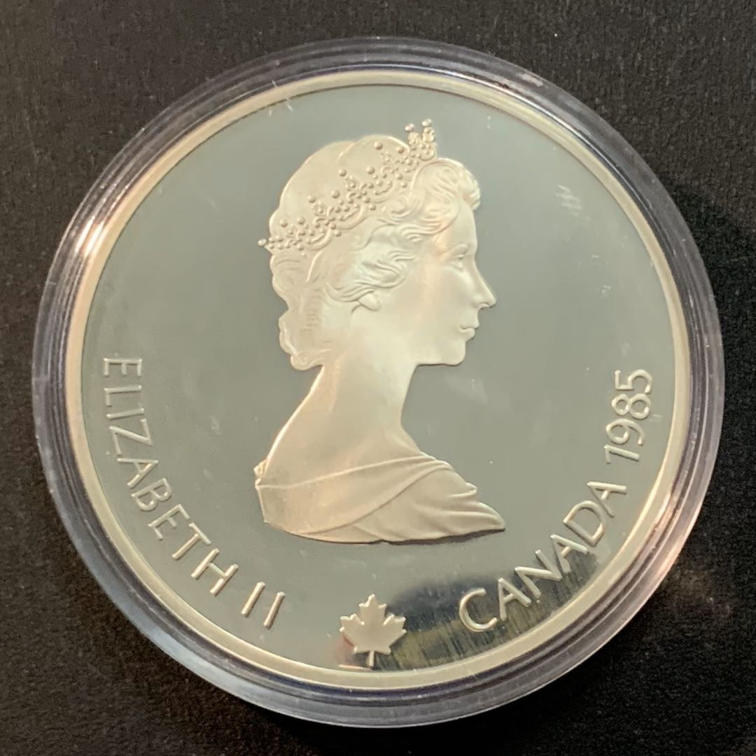 紫瑗钱币—微拍第26期  加拿大 1985年 卡尔加里冬奥运 越野滑雪 20元 银币 34.1克 0925银 精制