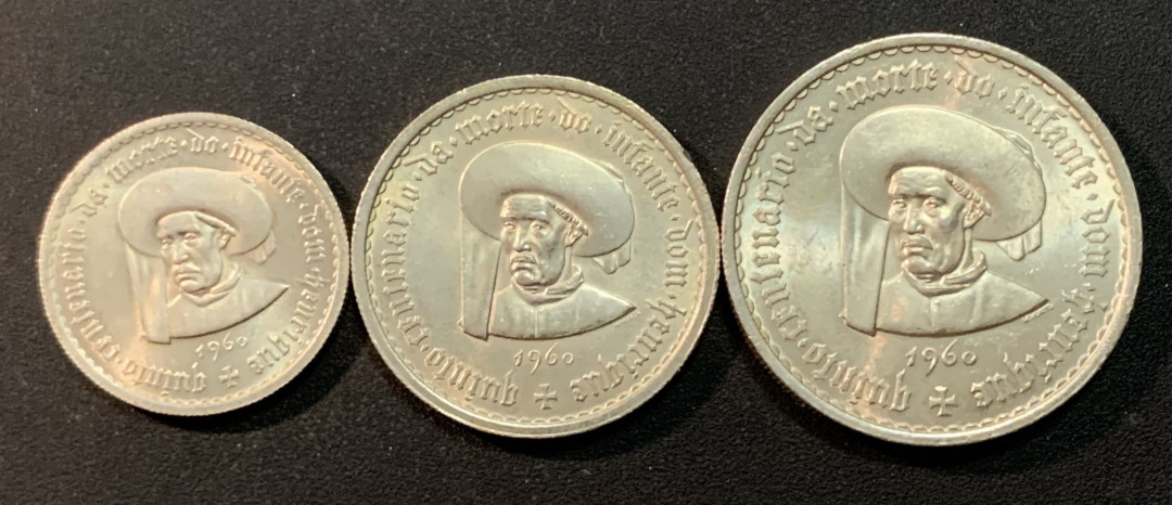 紫瑗钱币—微拍第26期  葡萄牙 1960年 亨利王子500周年  5 10 20埃斯库多 三枚一套 共40.5克 0.835银
