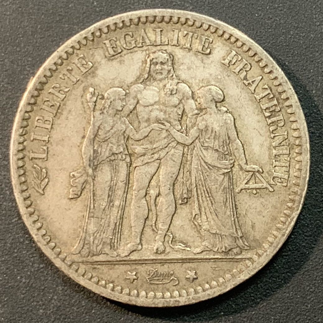 紫瑗钱币—微拍第26期  法国 1873年 K版 大力神 5法郎 银币